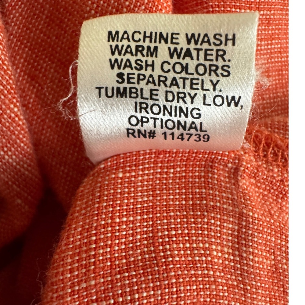 FLAX 100% Linen Wide Leg Pants Coral Orange Elastic Waist Pockets Size L - Picture 11 of 11